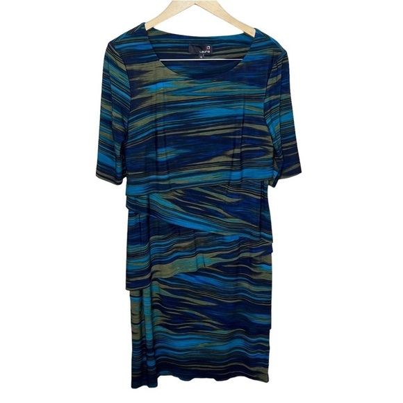 Laura Blue Stripe Tiered Sheath Dress Size 12 - Picture 1 of 10
